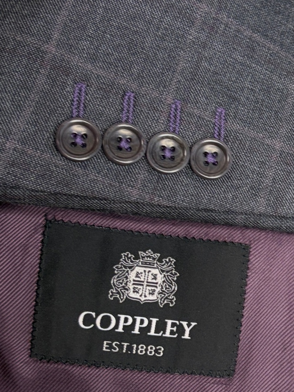 Coppley Suit Mens 48 40 x 29 Gray Check Super 110s Wool Made in Canada Blazer